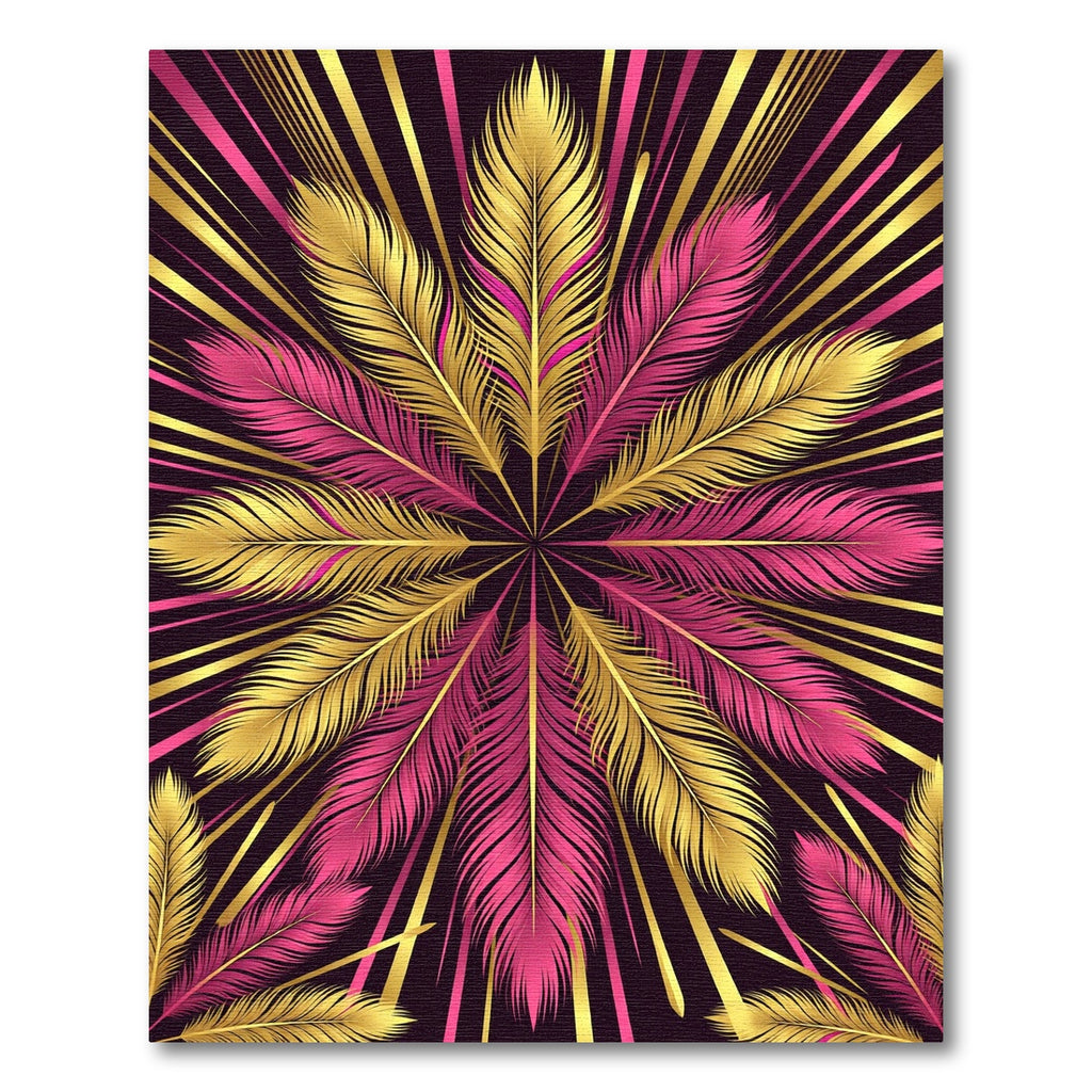 Radiant Gold and Fuchsia Feather Burst Rug