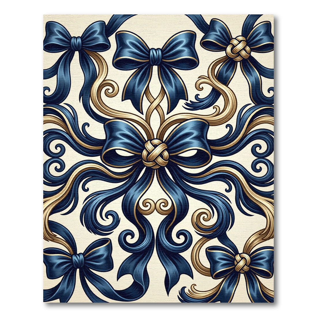 Elegant Navy Ribbon and Gold Scroll Rug