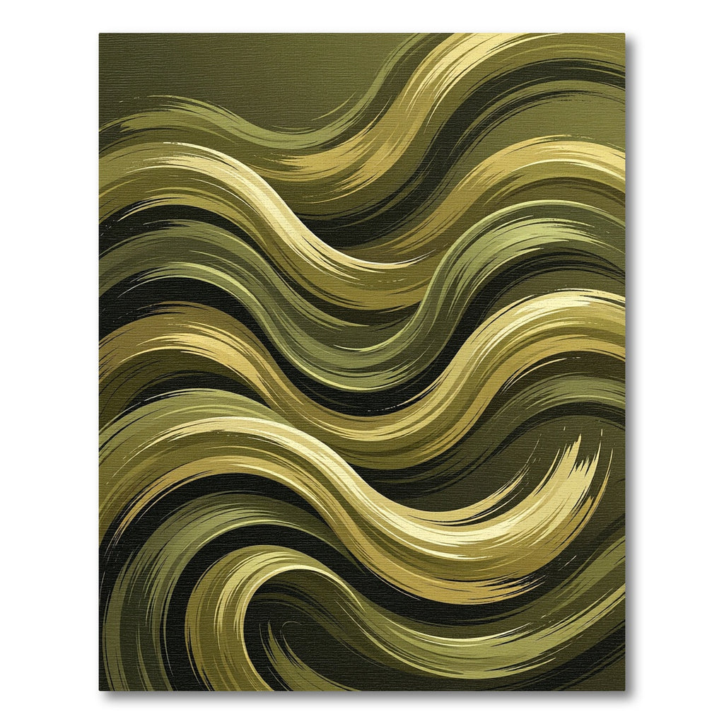 Golden Olive Swirling Brush Strokes Rug