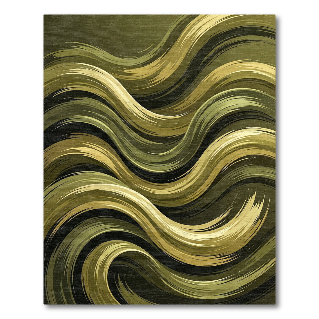 Golden Olive Swirling Brush Strokes Rug