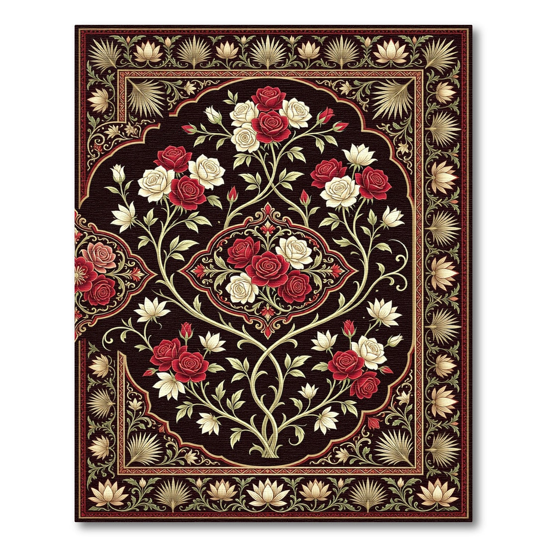 Rich Red White Rose Garden Garland Rug