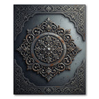 Ornate Silver Filigree Medallion Charcoal Grey Rug
