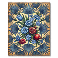 Crimson Pomegranate Blue Floral Fan Rug