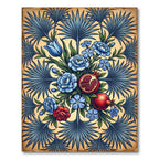 Crimson Pomegranate Blue Floral Fan Rug