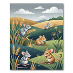 Playful Harvest Field Meadow Mice Rug