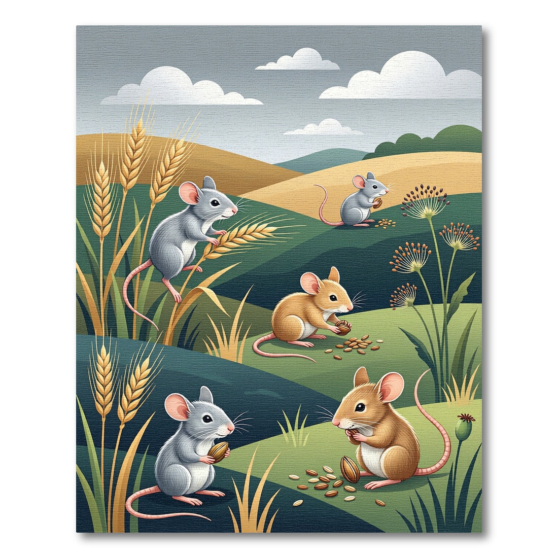 Playful Harvest Field Meadow Mice Rug