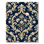 Elegant Navy Gold Baroque Floral Damask Rug