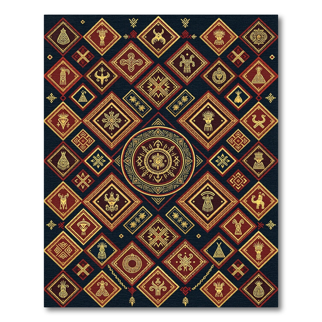 Golden Ethnic Celestial Diamond Art Rug