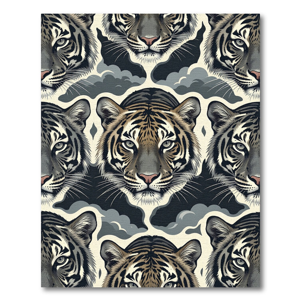Midnight Tiger Face Cloud Illustration Rug