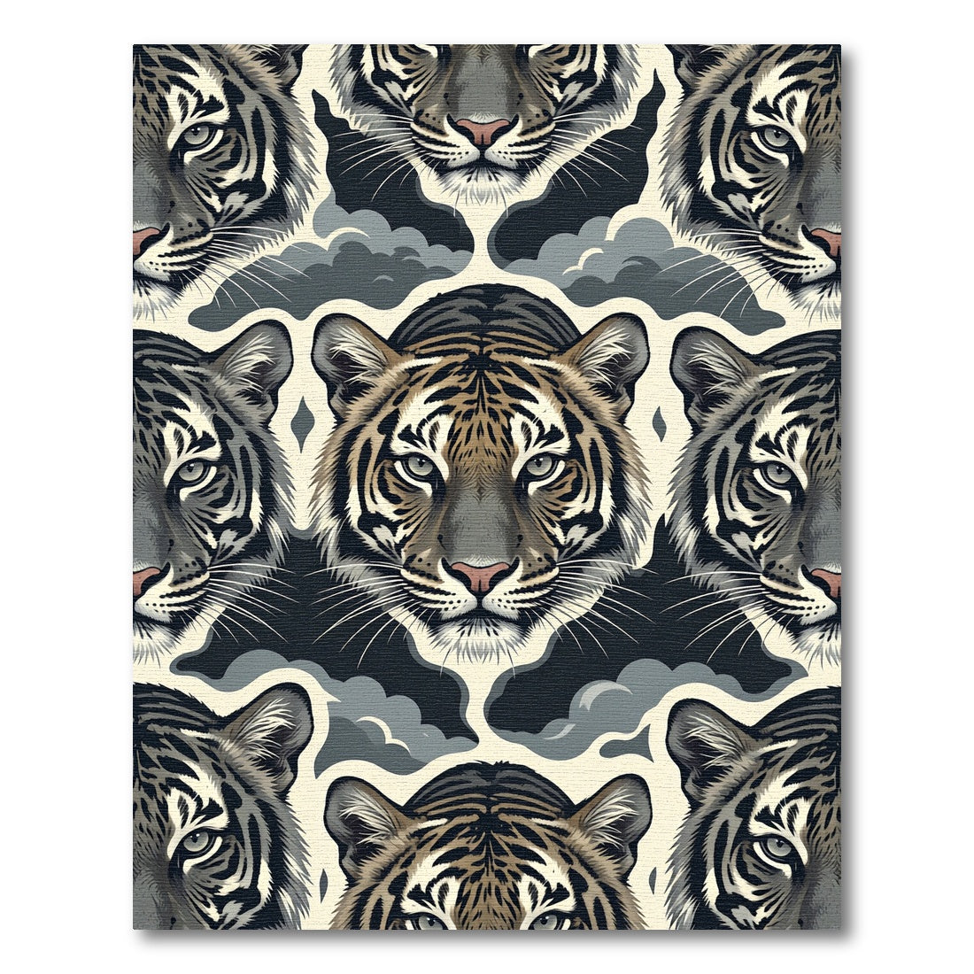 Midnight Tiger Face Cloud Illustration Rug
