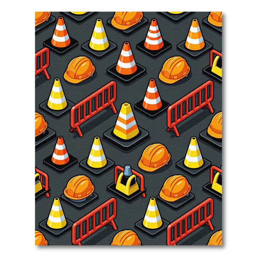 Industrial Orange Yellow Geometric Safety Scene Rug
