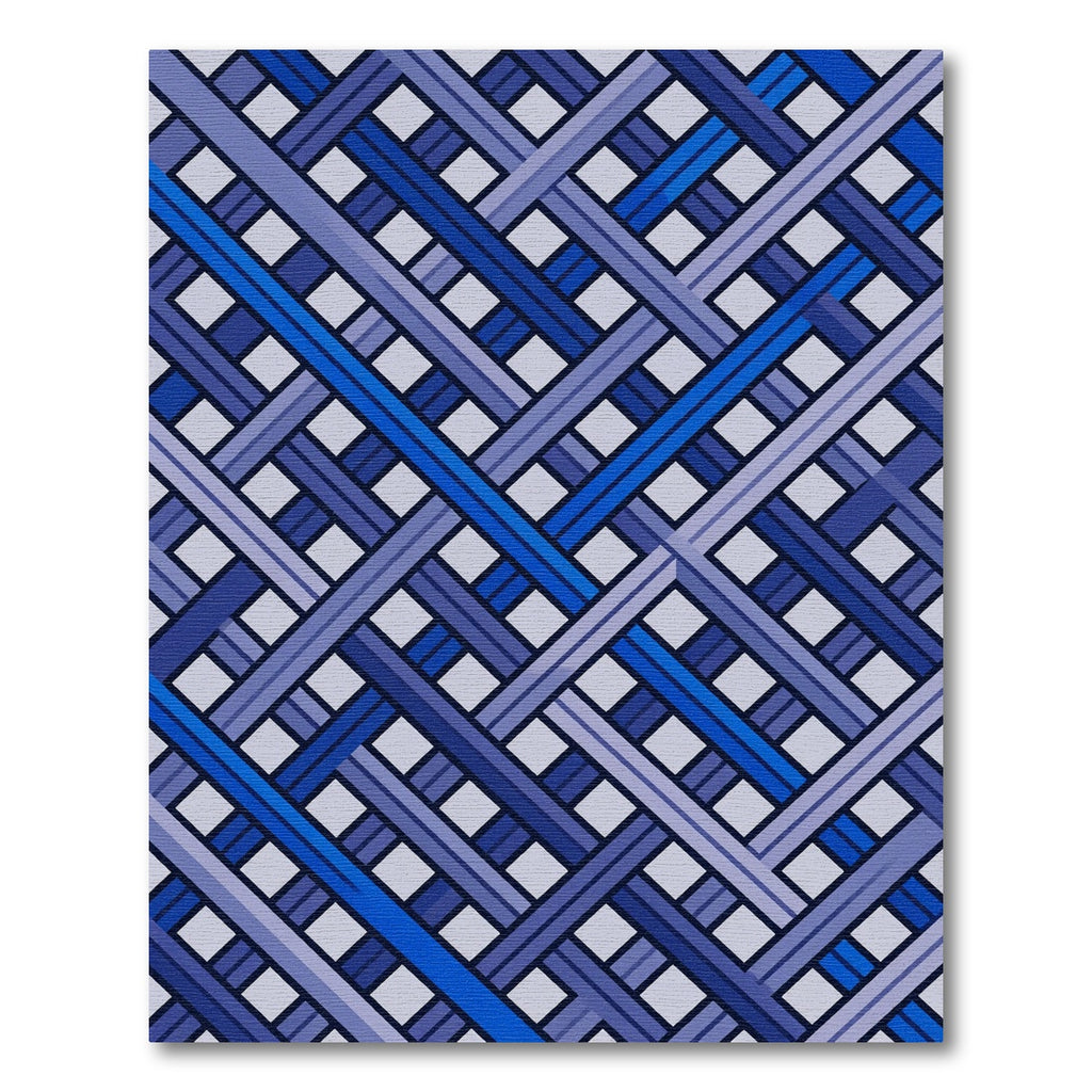 Interlocking Blues Geometric Weave Rug