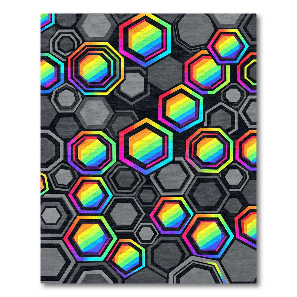 Vibrant Rainbow Geometric Hexagon Mosaic Rug