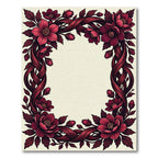 Dark Crimson Intertwined Floral Botanical Frame Rug