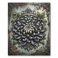 Vintage Silver Chrysanthemum Floral Medallion Rug