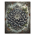 Vintage Silver Chrysanthemum Floral Medallion Rug