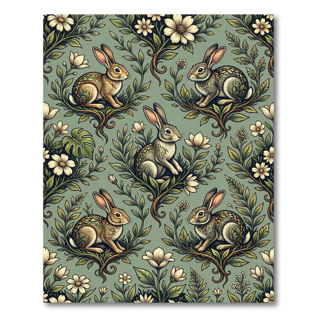 Sage Green Woodland Rabbit Meadow Rug