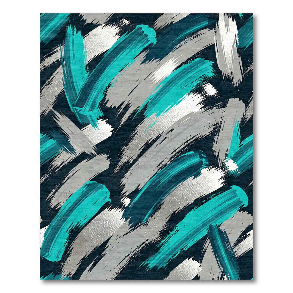 Teal Silver Abstract Brush Strokes Rug