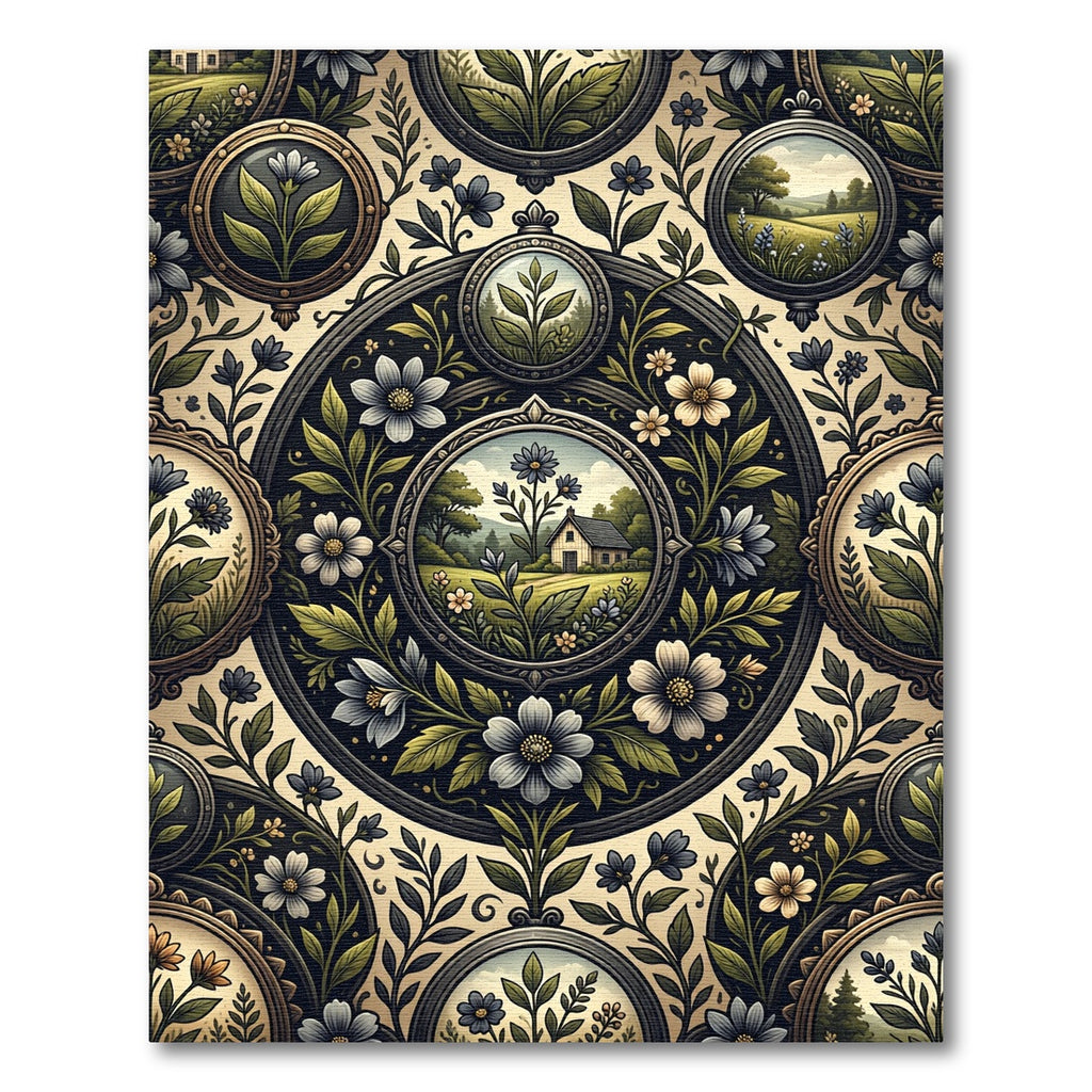 Vintage Farmhouse Floral Landscape Frames Rug