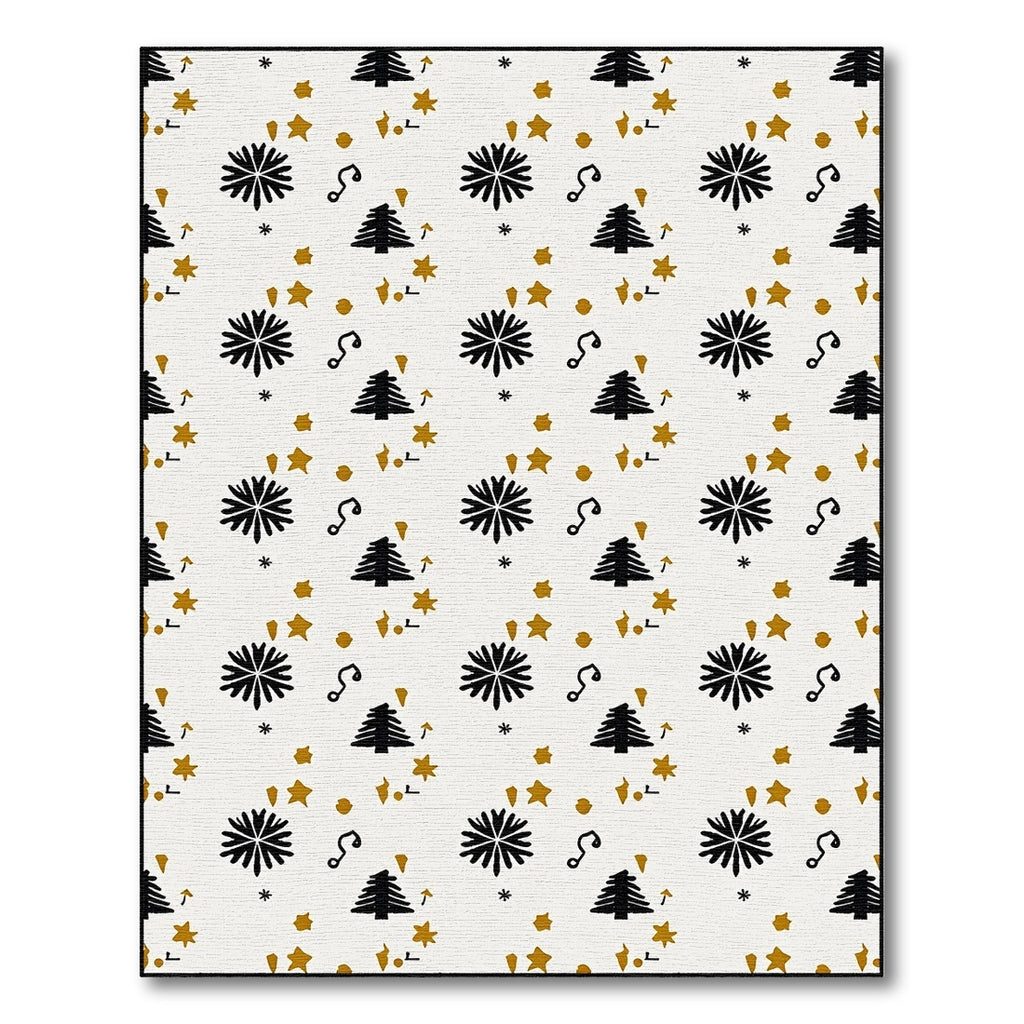 Festive Black Tree Gold Star Scatter Rug