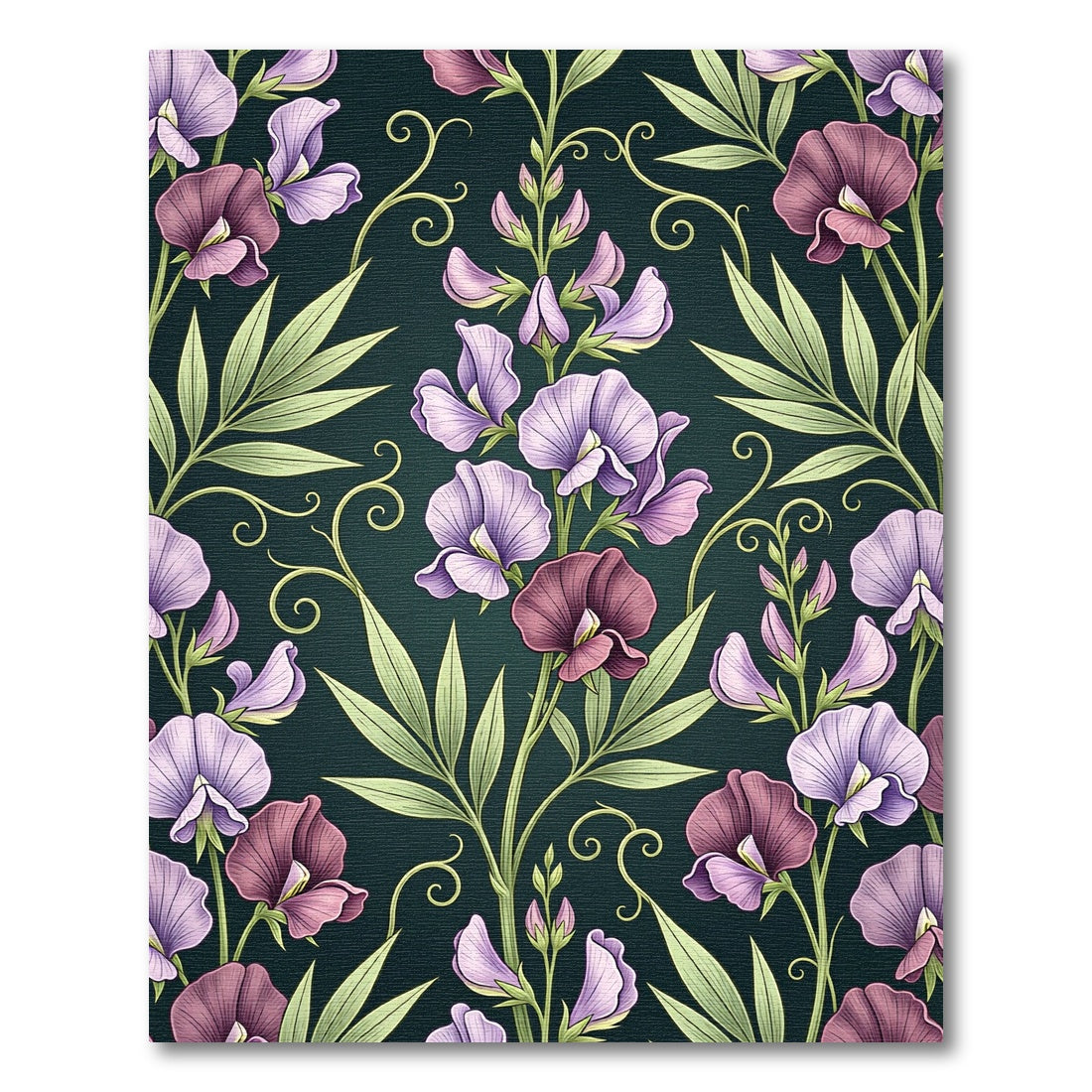 Elegant Moody Floral Sweet Pea Wallpaper Rug