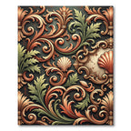Ornate Gold and Sage Baroque Shell Rug