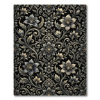 Ornate Black Floral Damask Rug