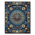 Celestial Golden Sun Blue Floral Medallion Rug