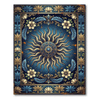 Celestial Golden Sun Blue Floral Medallion Rug
