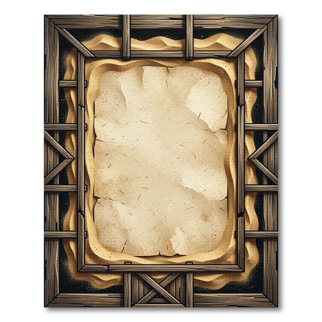 Rustic Wooden Frame Sand Scroll Rug