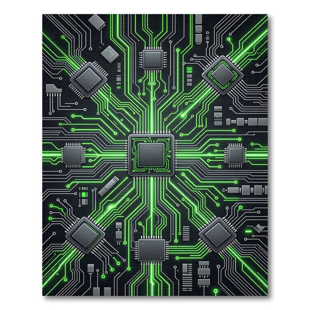 Luminous Cyber Circuitry Neon Grid Rug