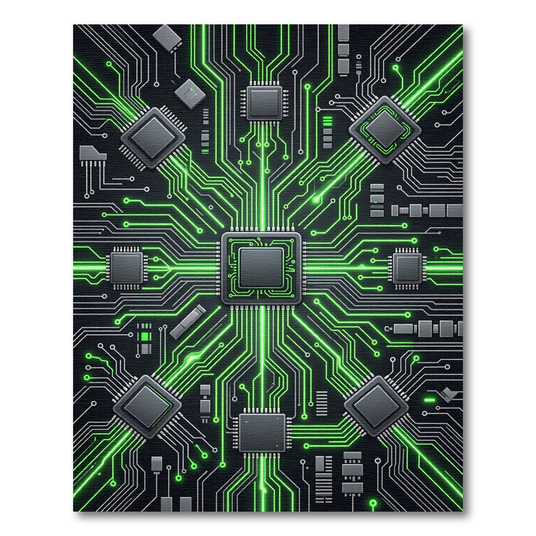 Luminous Cyber Circuitry Neon Grid Rug