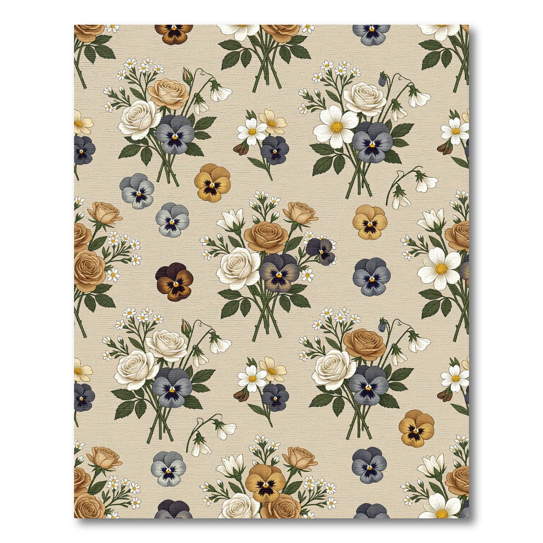 Vintage Rose and Pansy Garden Arrangement Rug