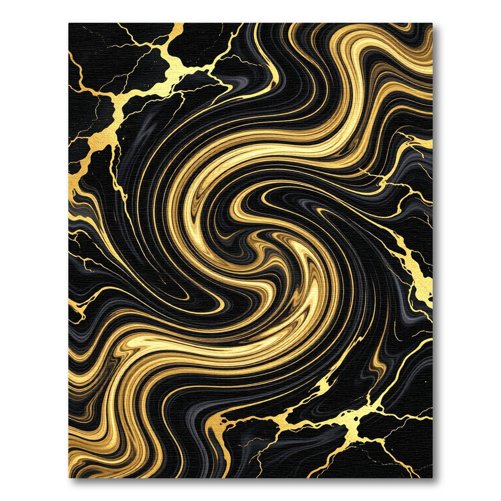 Abstract Black and Gold Liquid Swirl Rug