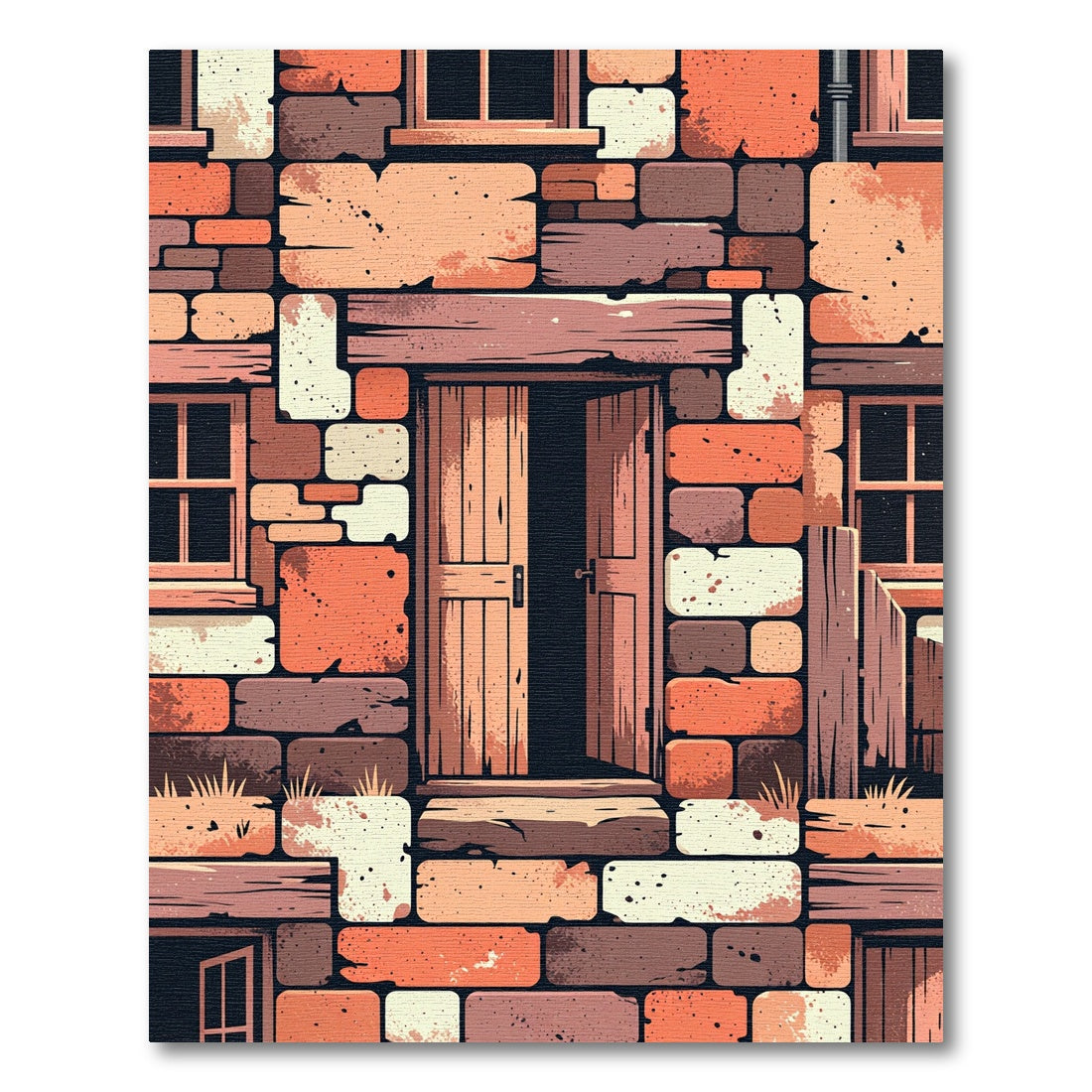 Rustic Earth Tones Wood Stone Brick Rug