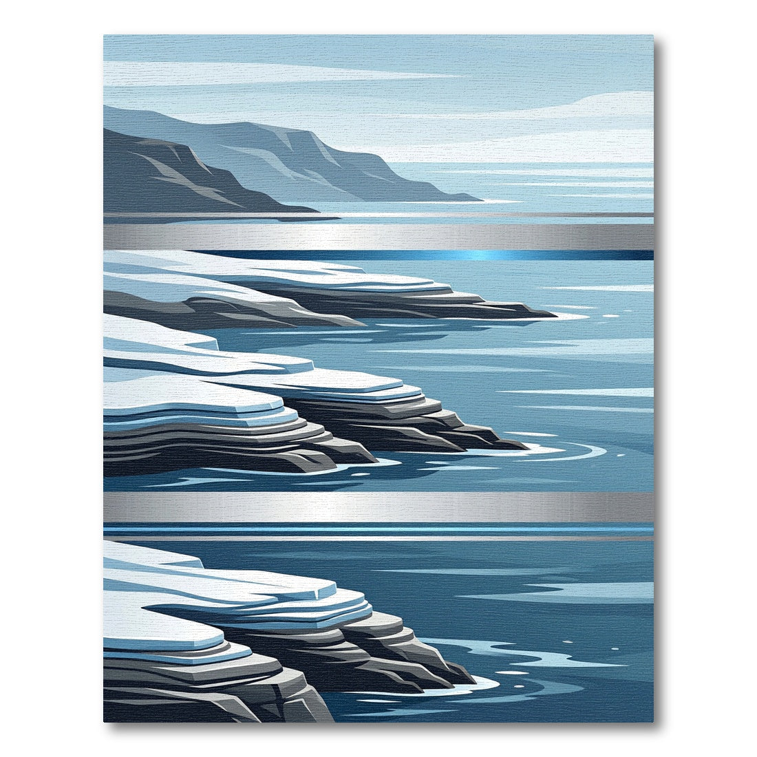 Serene Arctic Coast Blue Layered Landscape Rug