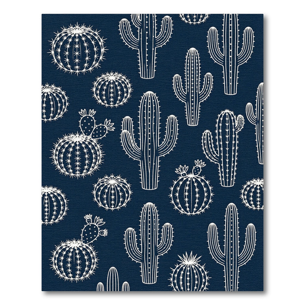 Navy Blue Botanical Cactus Silhouette Rug