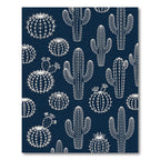 Navy Blue Botanical Cactus Silhouette Rug