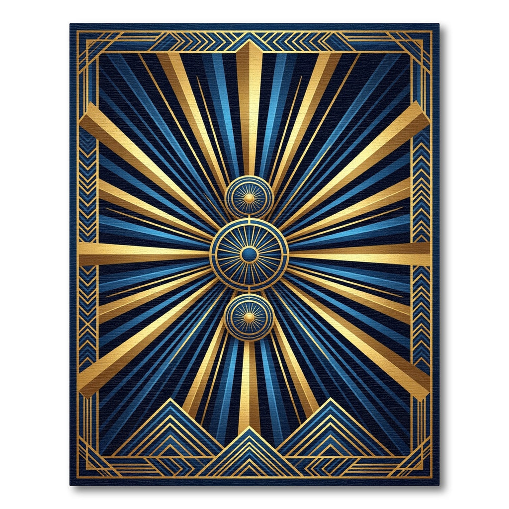 Art Deco Gold and Sapphire Radiant Rug