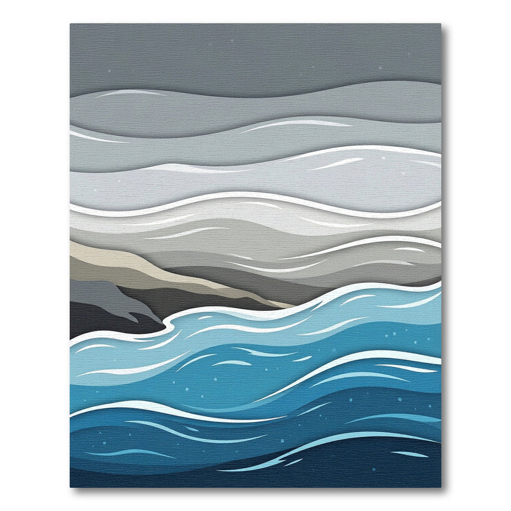 Minimalist Blue Monochrome Ocean Wave Rug