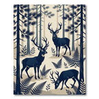 Dark Blue Forest Deer Silhouette Rug