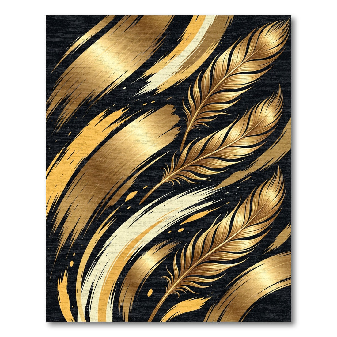 Elegant Golden Feather Abstract Brushstroke Rug