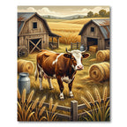 Rustic Farmhouse Bovine Wheat Field Art Rug