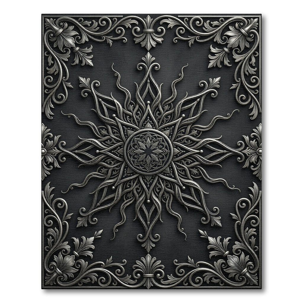 Luxurious Silver Ornate Filigree Medallion Rug
