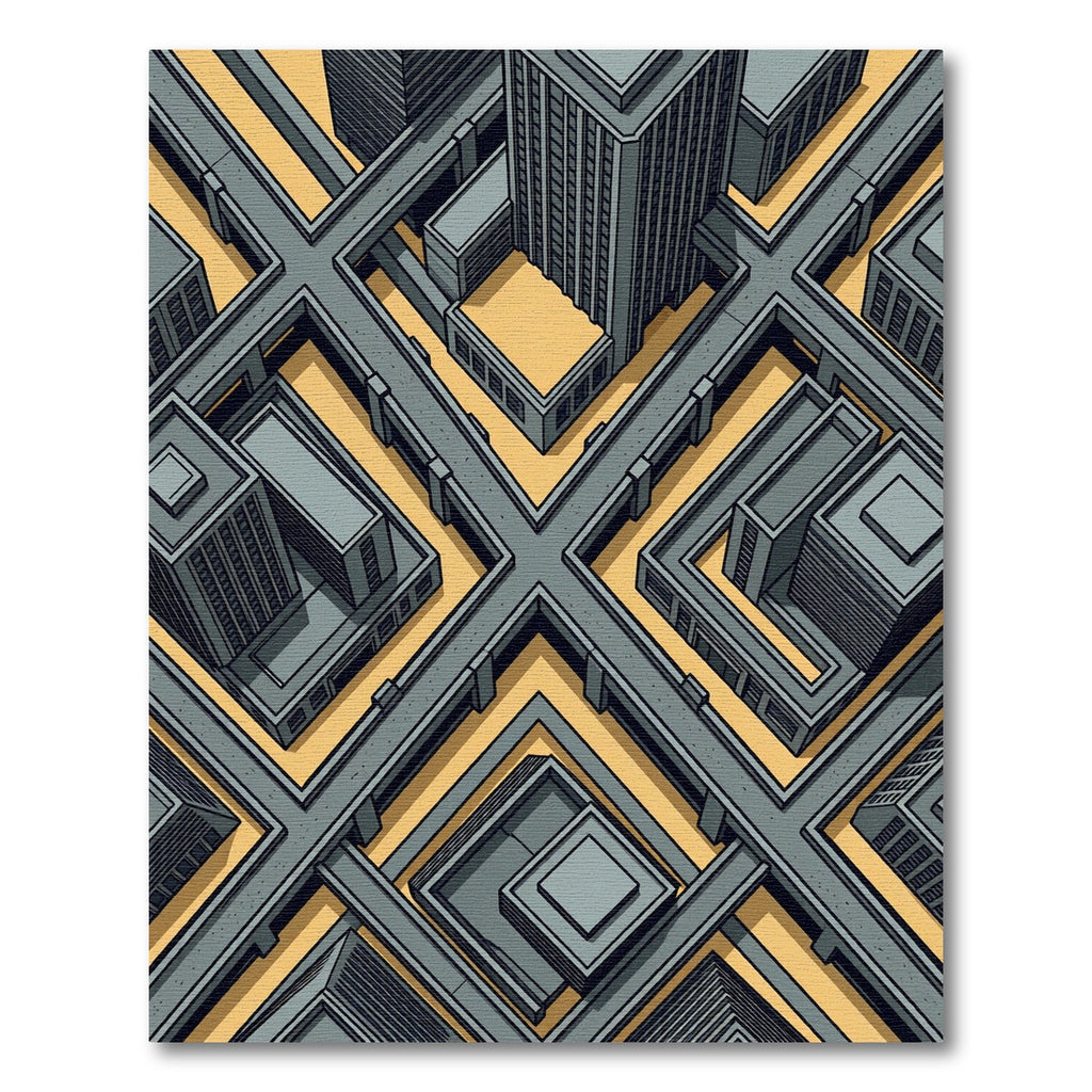 Isometric Gray Futuristic Urban Street Grid Rug