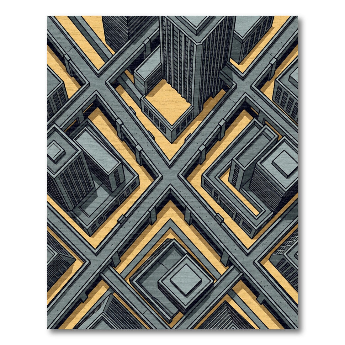 Isometric Gray Futuristic Urban Street Grid Rug