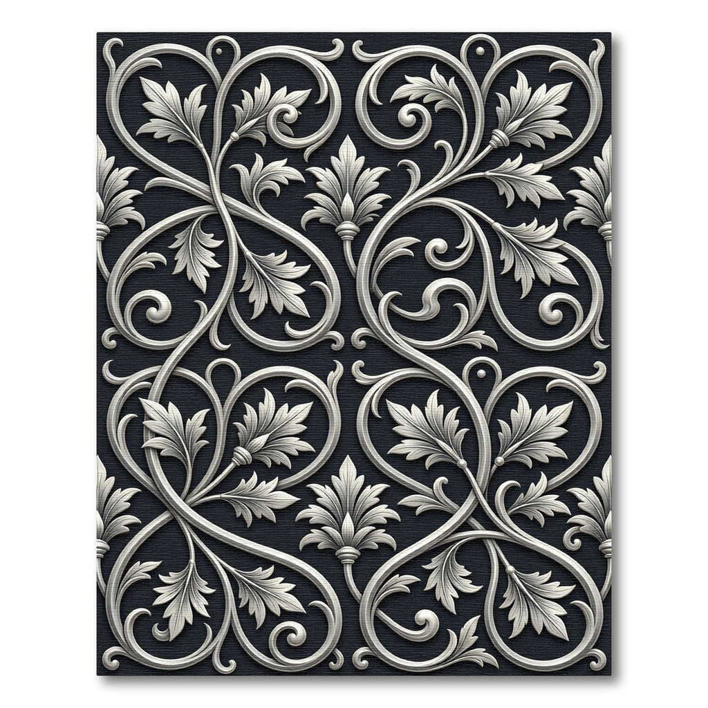 Ornate Silver Leaf Scroll Work Rug
