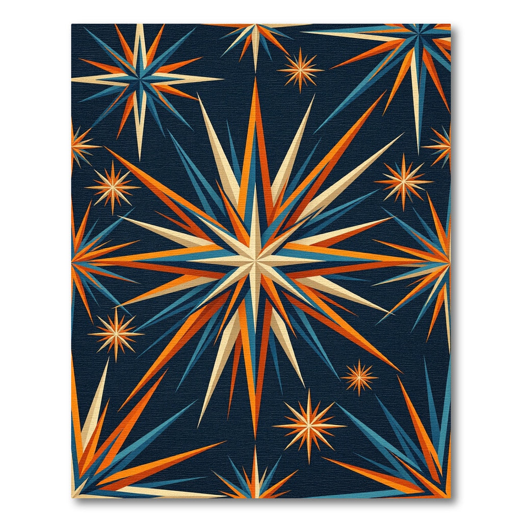Mid-Century Modern Navy Starburst Sun Rug