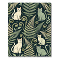 Whimsical Fern and Cat Pattern Rug