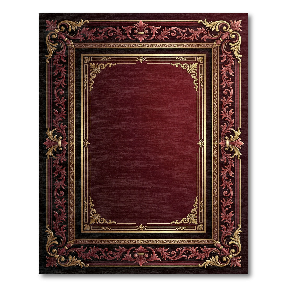 Royal Burgundy Gold Leaf Ornate Frame Rug